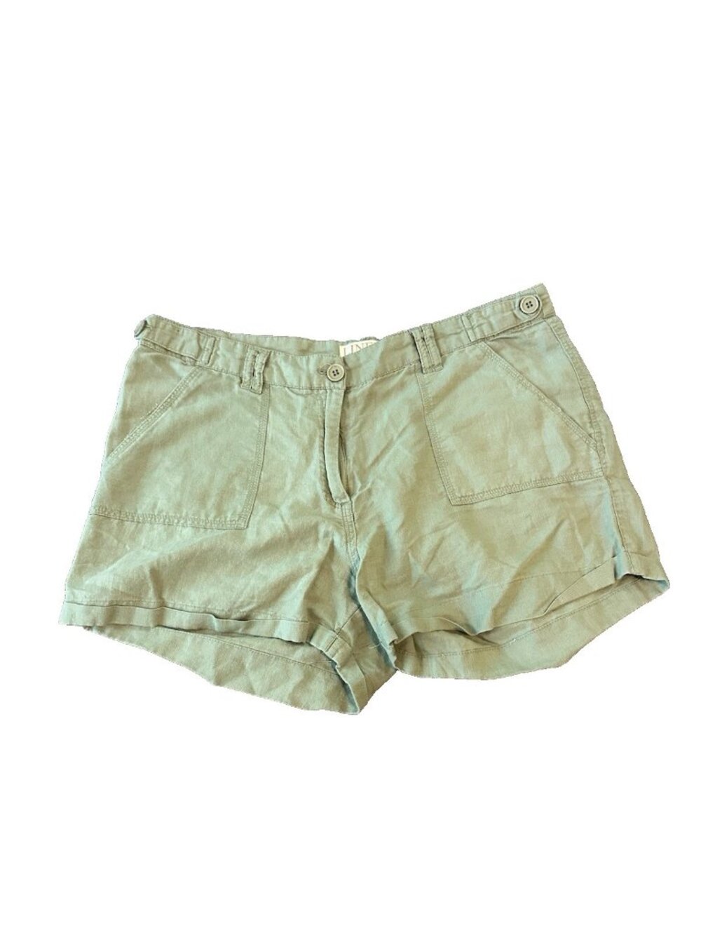 Linen by Basix of America Womens L Linen‎ Blend Sage Green Cuffed Shorts Summer